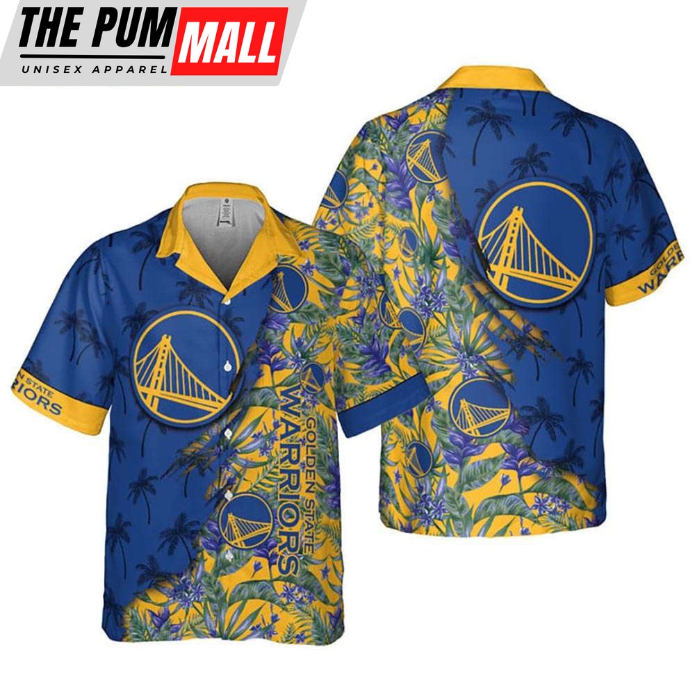 Retro NBA Golden State Warriors Tropical Flowers Button Up Hawaiian Shirt
