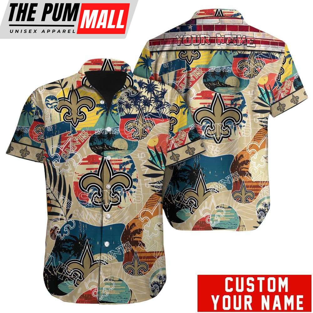 Retro New Orleans Saints American Flag Personalized Hawaiian Shirt