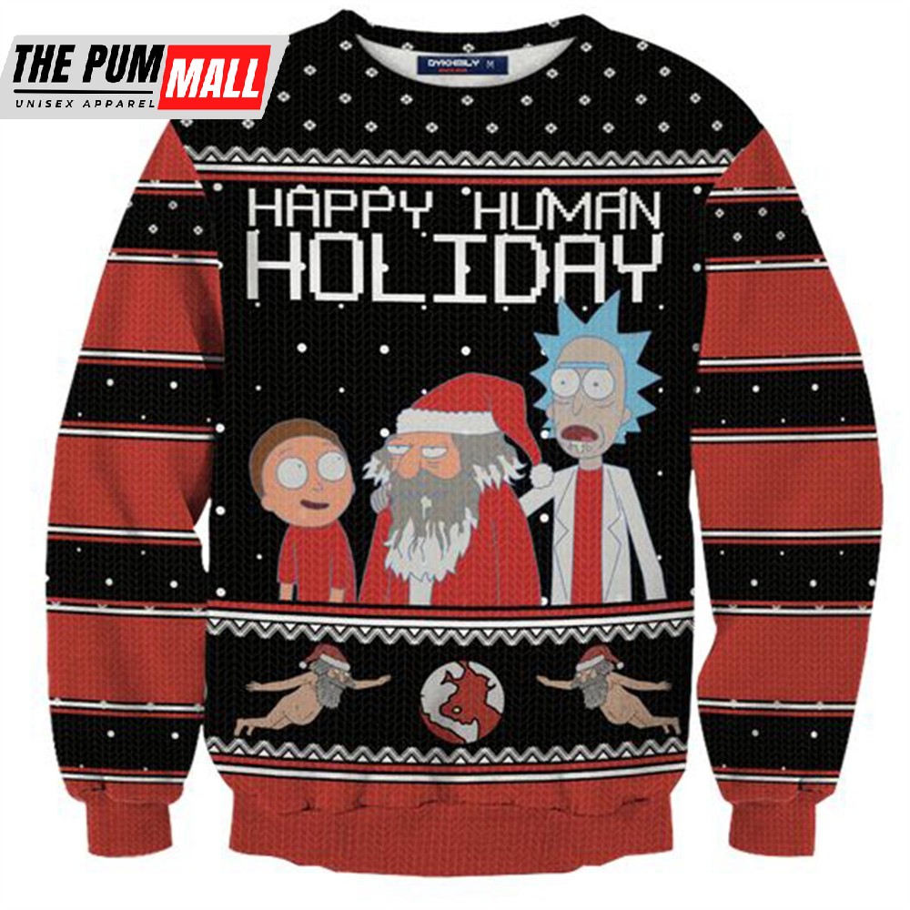 Rick And Morty Happy Human Holiday Ugly Christmas Sweater