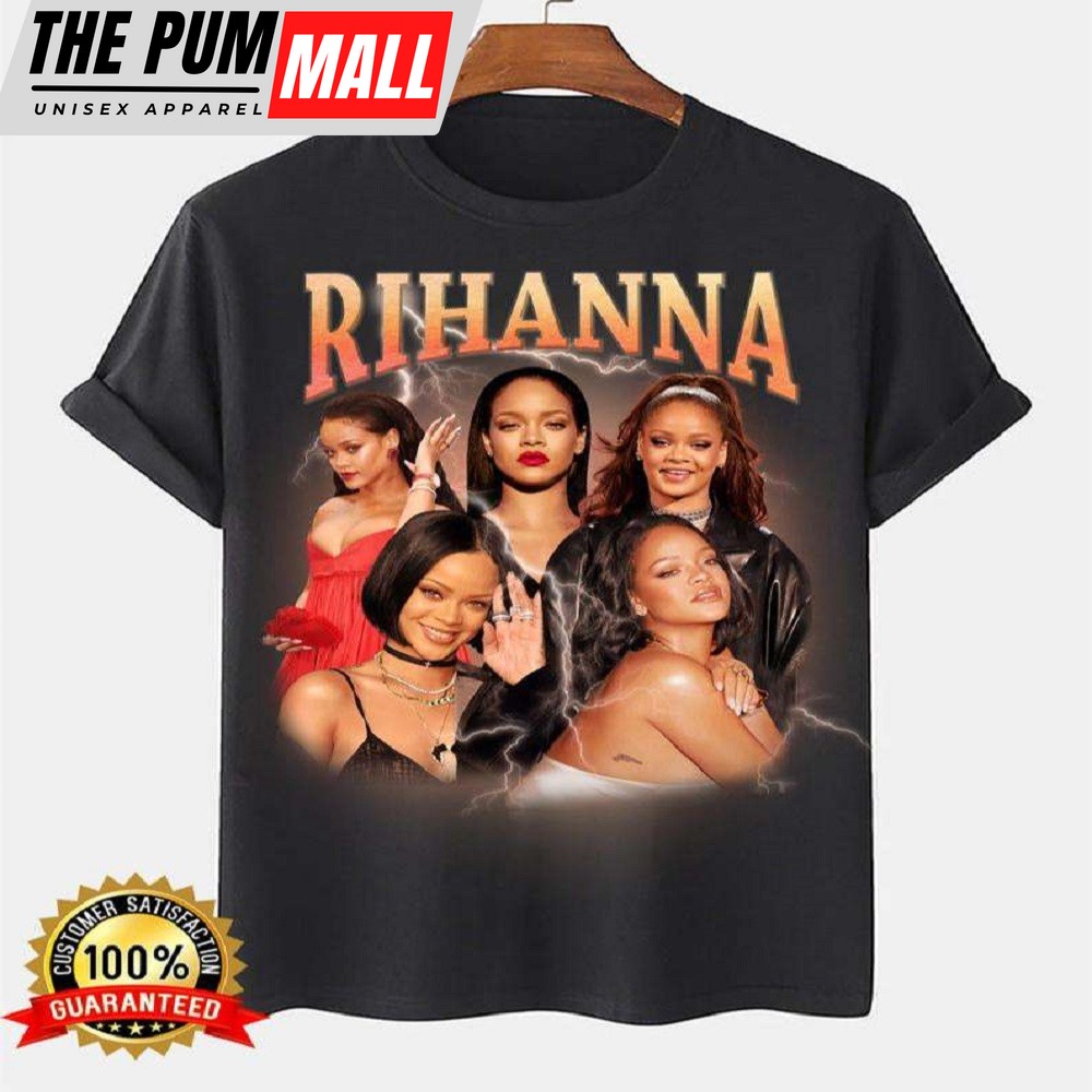 Rihanna Show 2025 Vintage 90s Hip Hop Rap Tour Black T-shirt