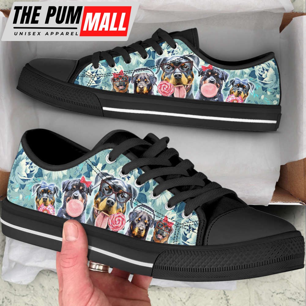 rottweiler-dog-flowers-pattern-low-top-shoes-canvas-sneakers-bm1kj3n9 Rottweiler Dog Flowers Pattern Low Top Shoes Canvas Sneakers