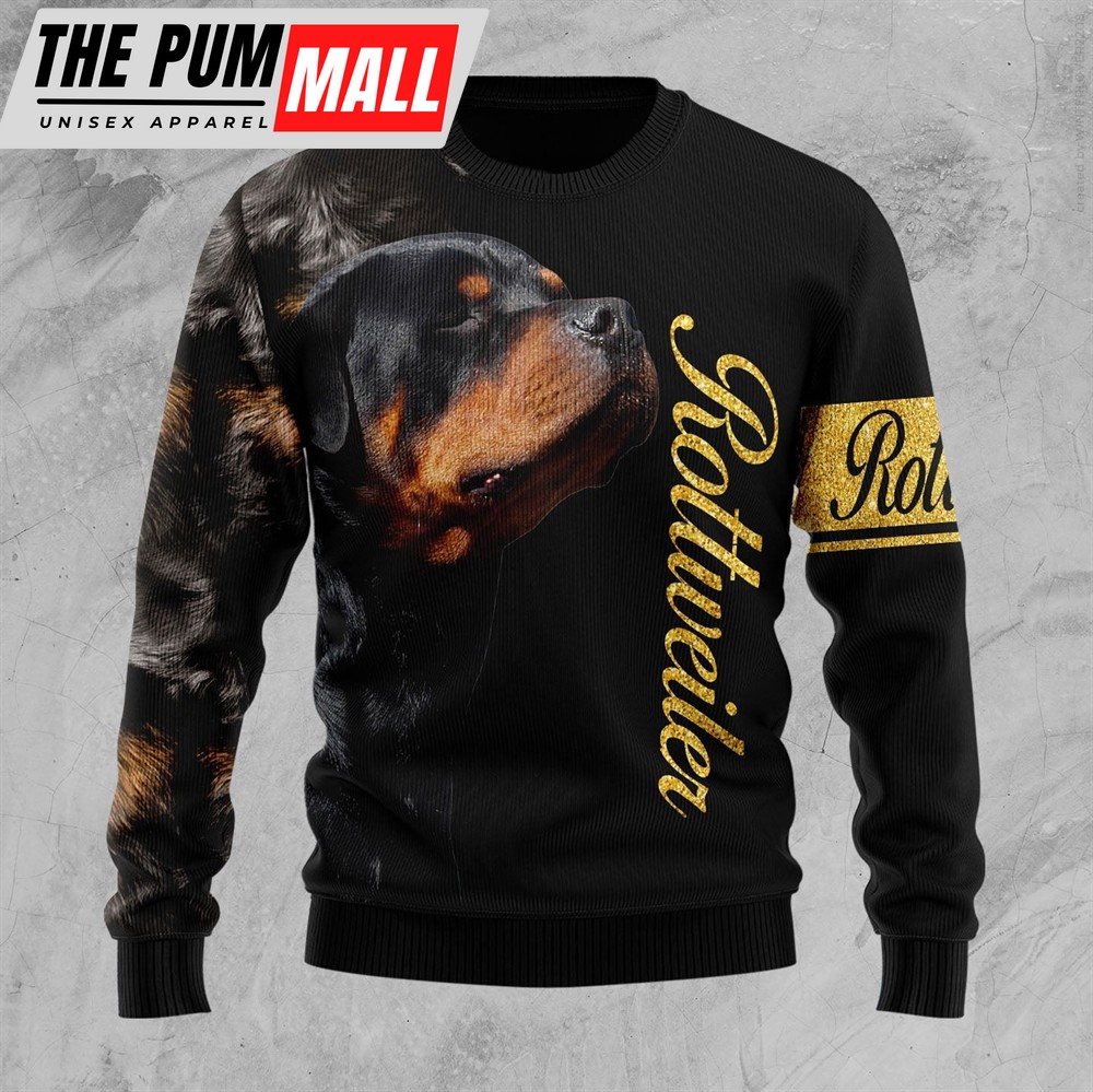 Rottweiler Half Cool Ugly Christmas Sweater – Funny Family Sweater Gifts – Unisex Crewneck Sweater