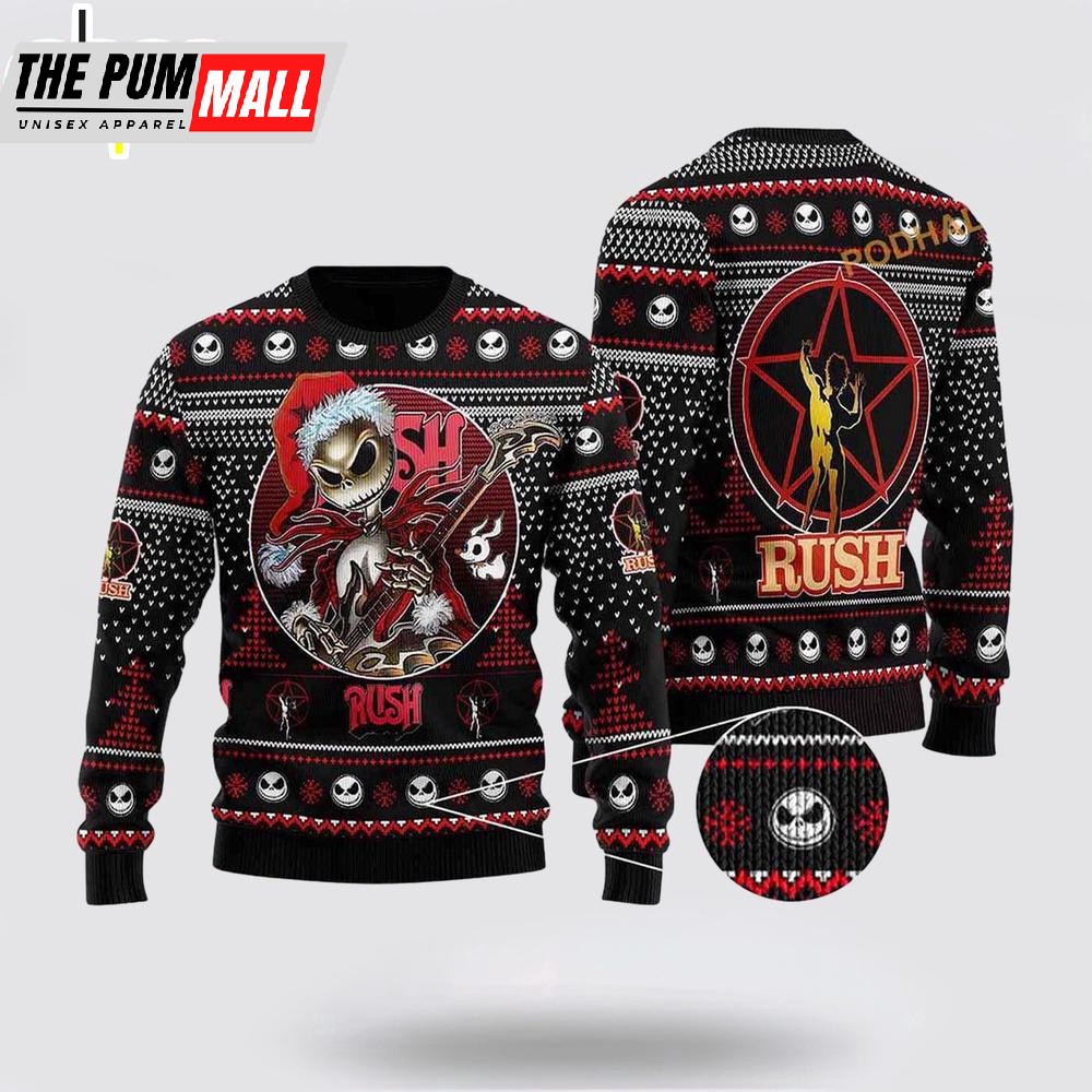 Rush Band X Jack Skelington Santa Clause Ugly Christmas Sweater
