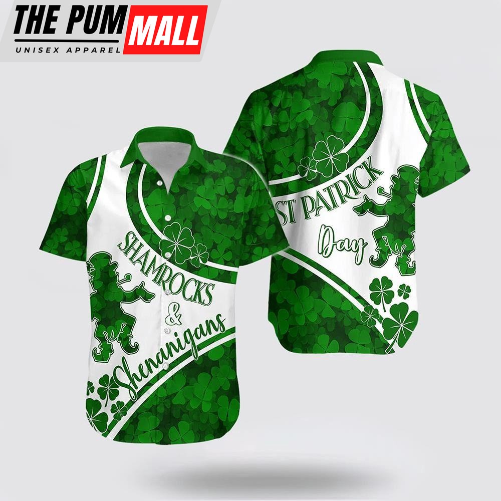 Saint Patrick Day Hawaiian Shirt Shamrocks And Shenanigans, St Patricks Day Shirts, Shamrock Hawaiian Shirt