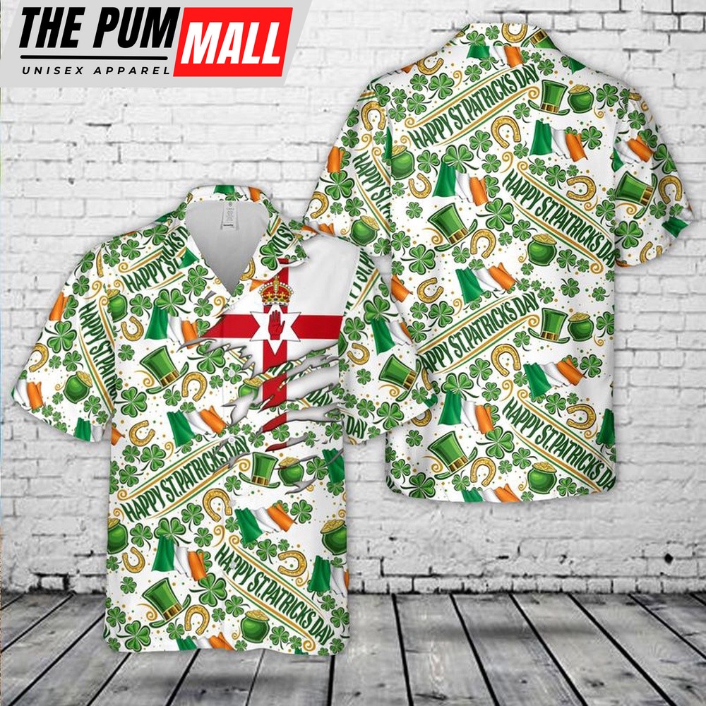 Saint Patrick’s Day Northern Ireland Hawaiian Shirt, Shamrock Hawaiian Shirt