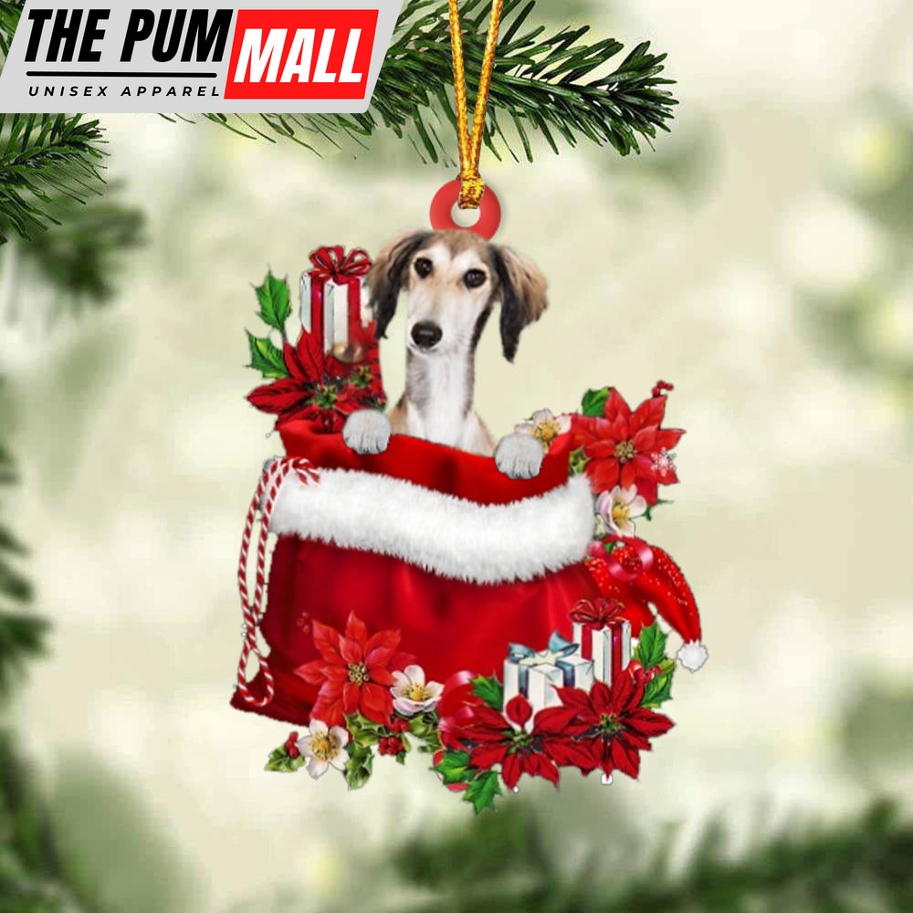 Saluki In Gift Bag Christmas Ornament – Car Ornaments – Gift For Dog Lovers Limited Edition
