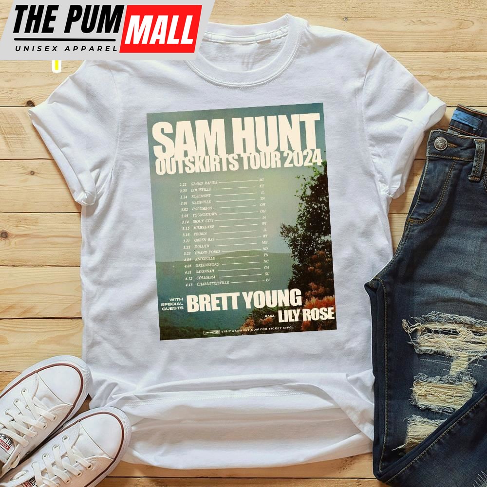 Sam Hunt Outskirts Tour 2025 Brett Young, Lily Rose Music T-Shirt