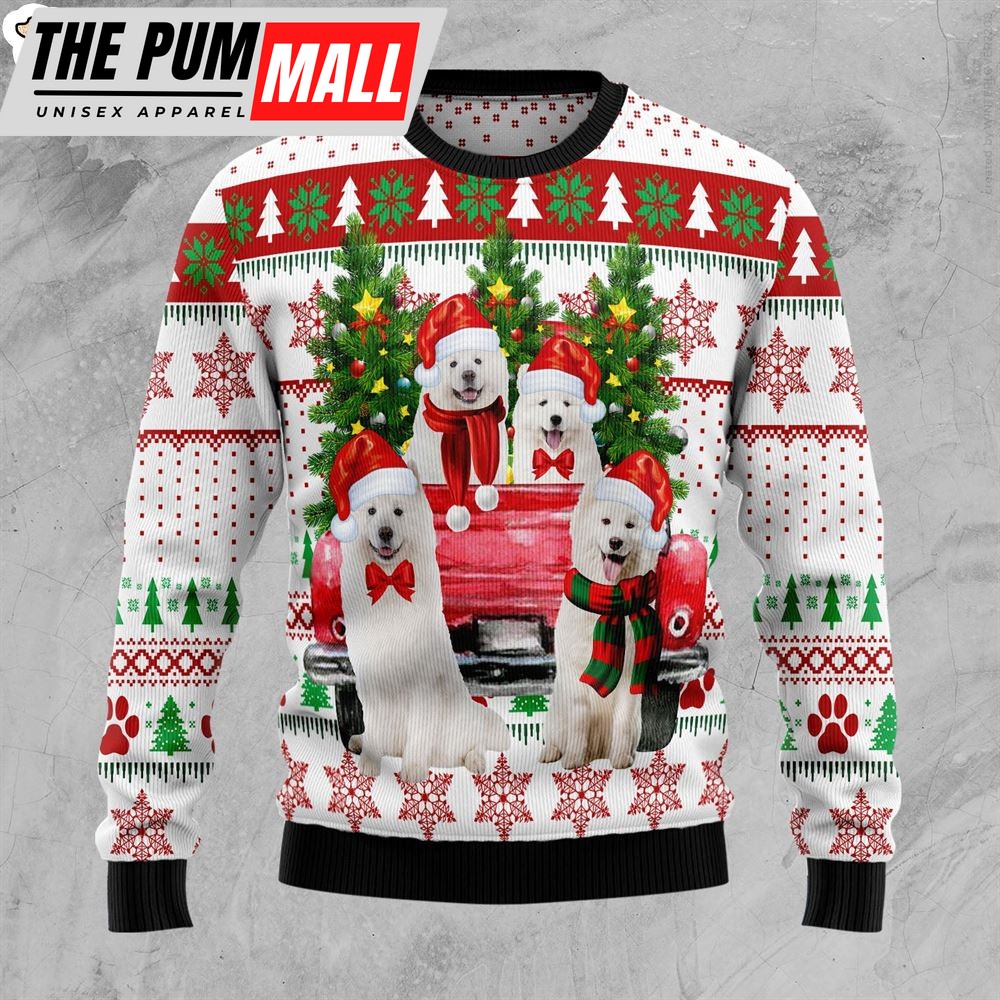 Samoyed Red Truck Ugly Christmas Sweater – Dog Memorial Gift – Christmas Outfits Gift