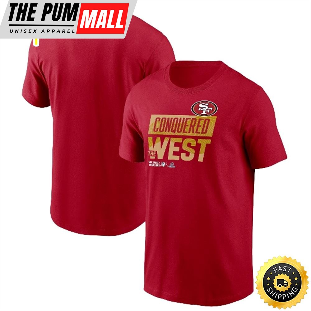 San Francisco 49ers 2025 NFC West Division Champions Locker Room Trophy Collection Scarlet T-shirt
