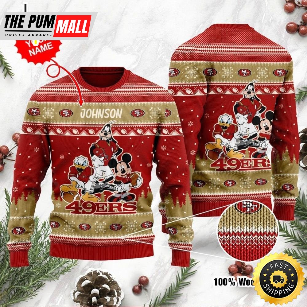 San Francisco 49Ers Disney Donald Duck Mickey Mouse Goofy Personalized Ugly Christmas Sweater Perfect Holiday Gift