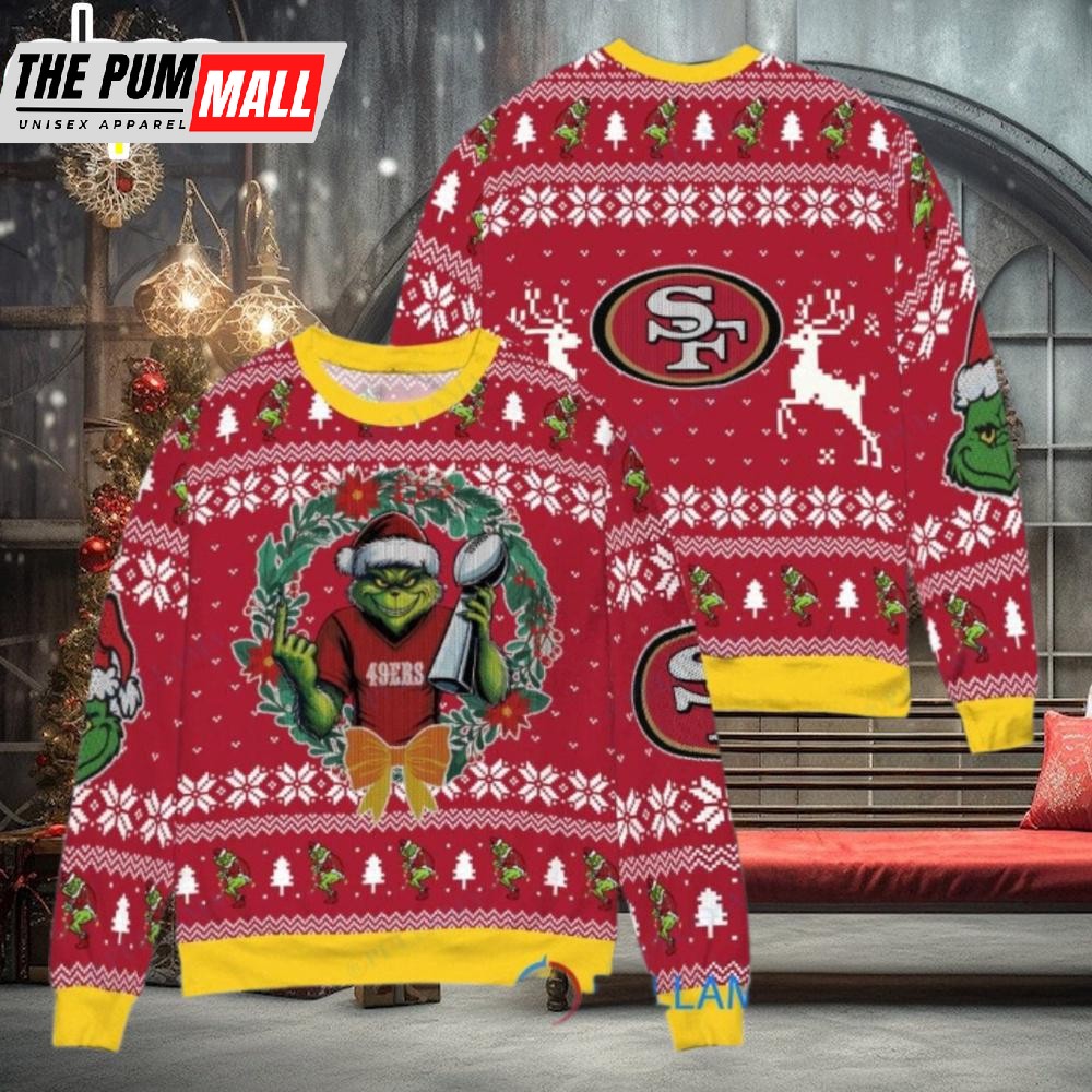 San Francisco 49ers x Grinch NFL Grinch Super Bowl Trophy Ugly Christmas Sweater