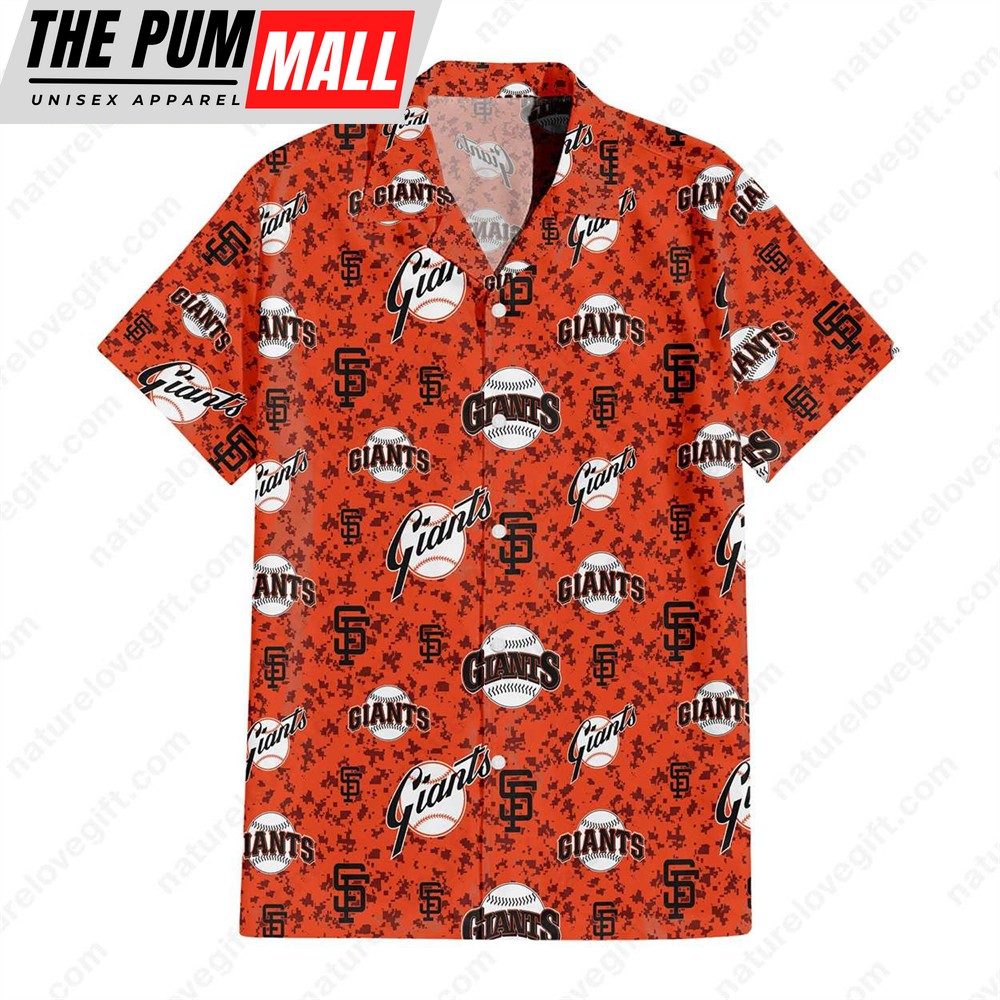 San Francisco Giants Team MLB Camo Orange Hawaiian Shirt
