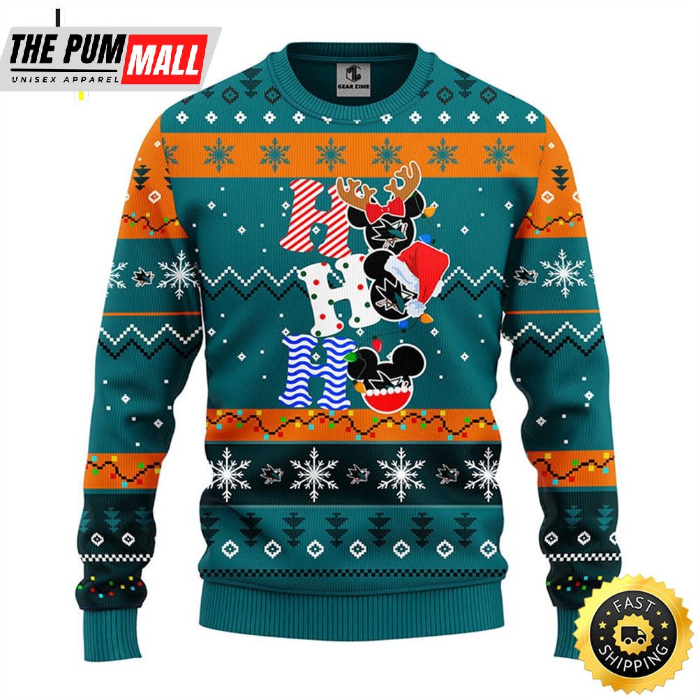 San Jose Sharks Hohoho Mickey Christmas Ugly Sweater