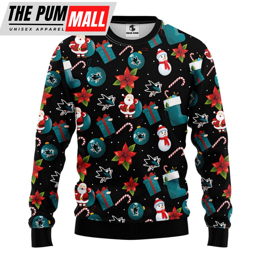 San Jose Sharks Santa Claus Snowman Christmas Ugly Sweater, Gift For Christmas