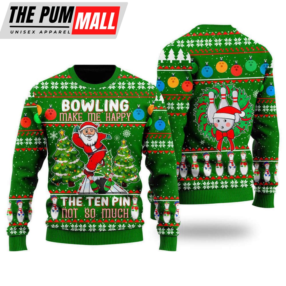 Santa Bowling Go Strike Ugly Christmas Sweater, Gift For Christmas