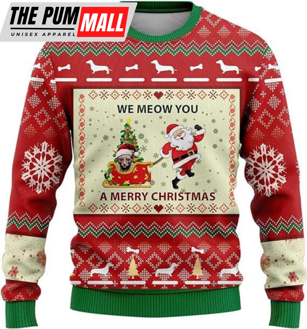 Santa & Cat Ugly Christmas Sweaters, Merry Christmas Mens Sweater Xmas