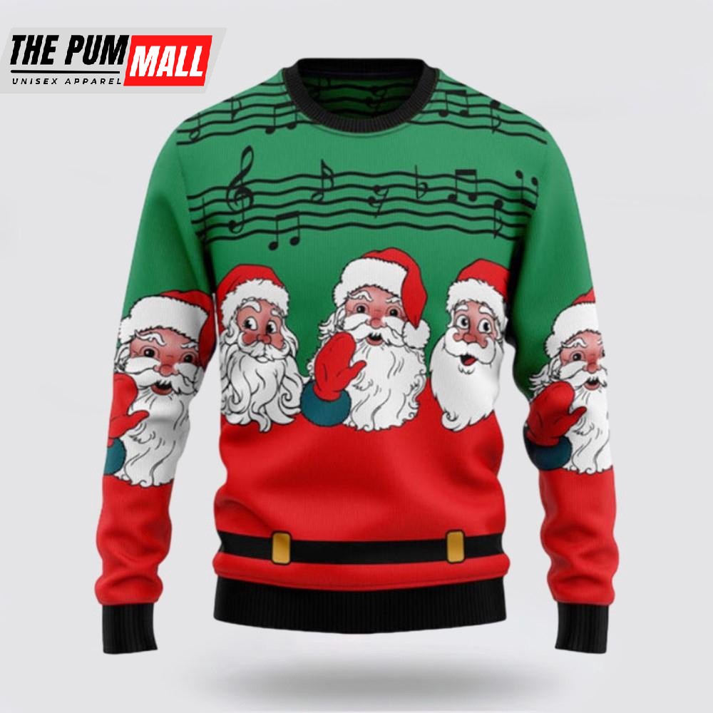 Santa Claus And Music Notes Ugly Sweater, Funny Santa Sweaters