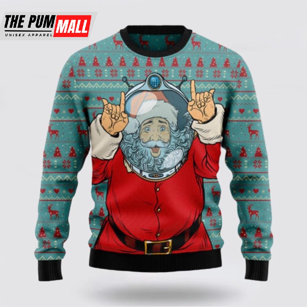 Santa Claus Astronaut Ugly Sweater, Funny Santa Sweaters