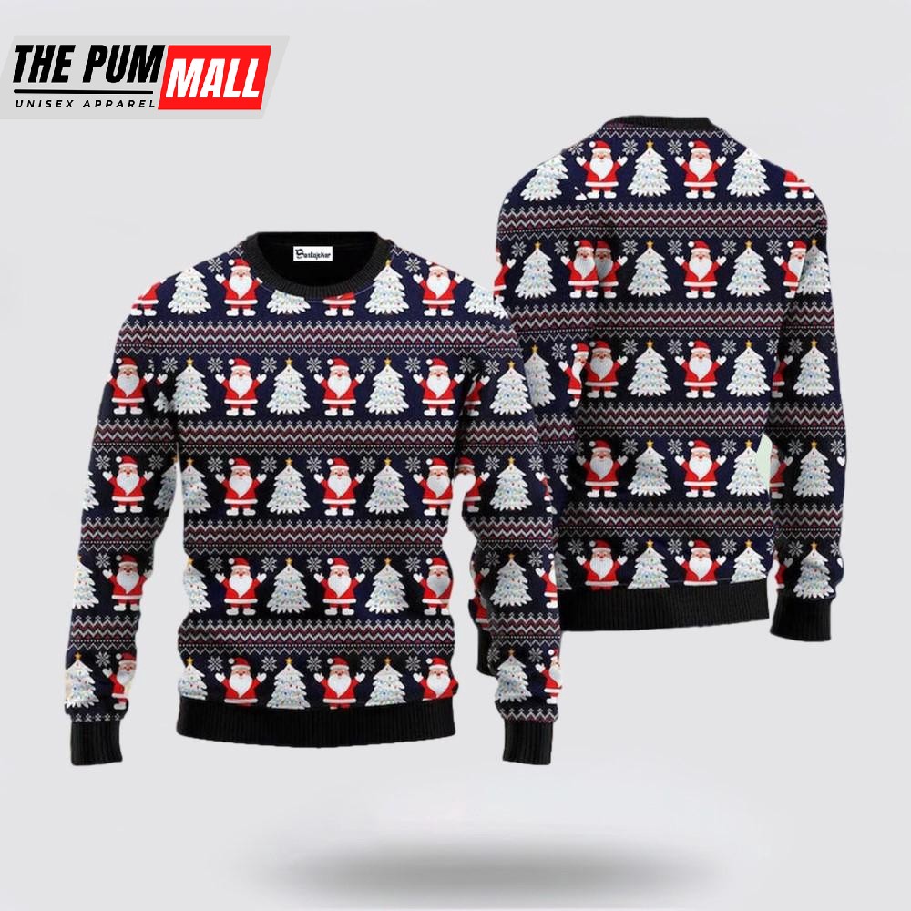 Santa Claus Christmas Tree Ugly Sweater, Funny Santa Sweaters