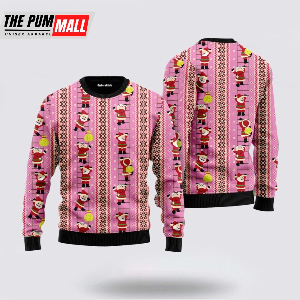 Santa Claus Climbing Pattern Ugly Christmas Sweater