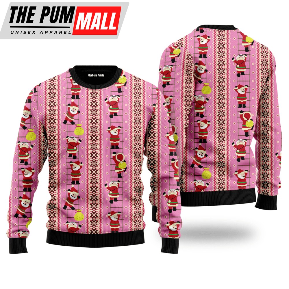 Santa Claus Climbing Pattern Ugly Christmas Sweater, Gift For Christmas