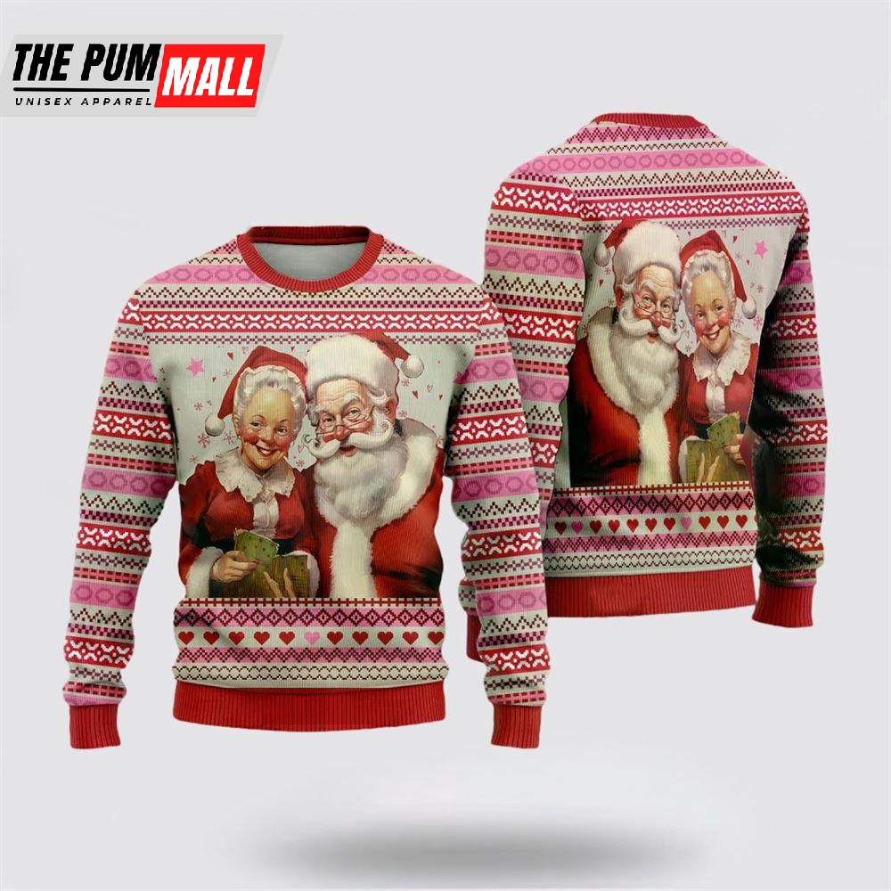 Santa Claus Couple Ugly Christmas Sweaters, Funny Santa Sweaters