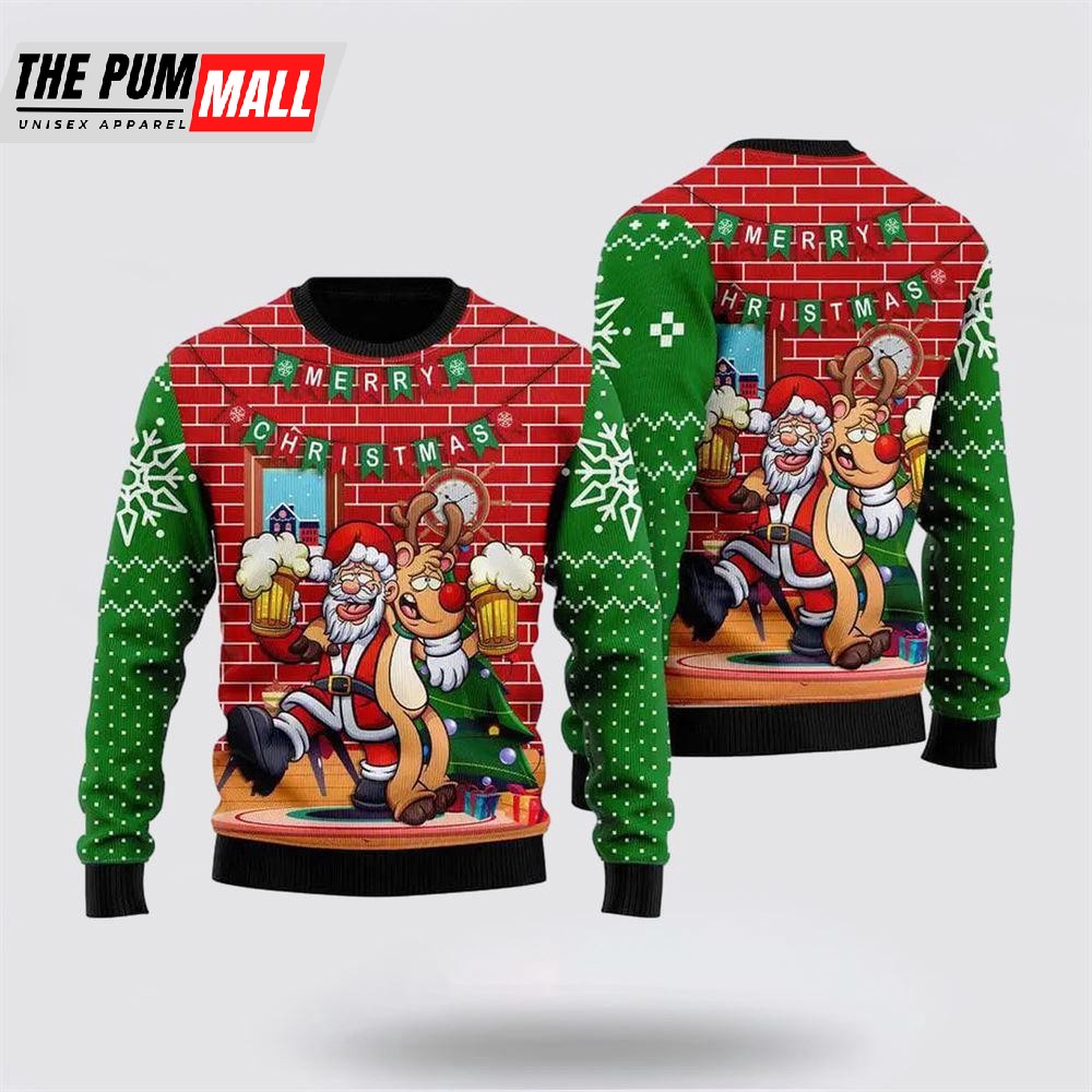 Santa Claus Drunk Merry Xmas Funny Ugly Christmas Sweater