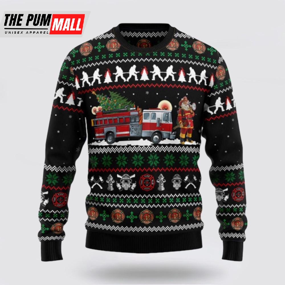 Santa Claus Firefighter Ugly Sweater, Funny Santa Sweaters