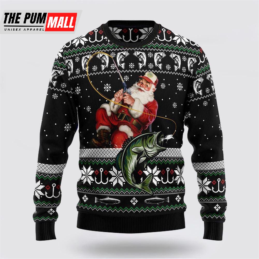 Santa Claus Fishing 3D Ugly Christmas Sweater