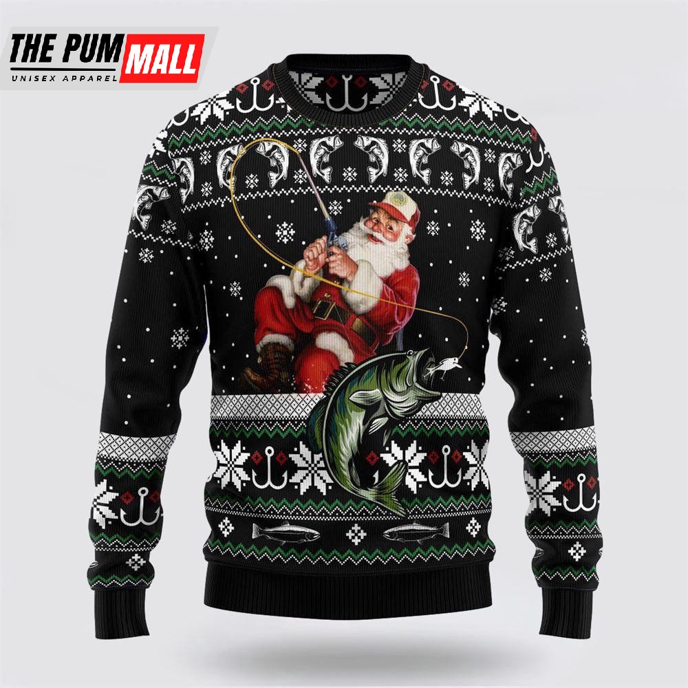 Santa Claus Fishing Ugly Christmas Sweater