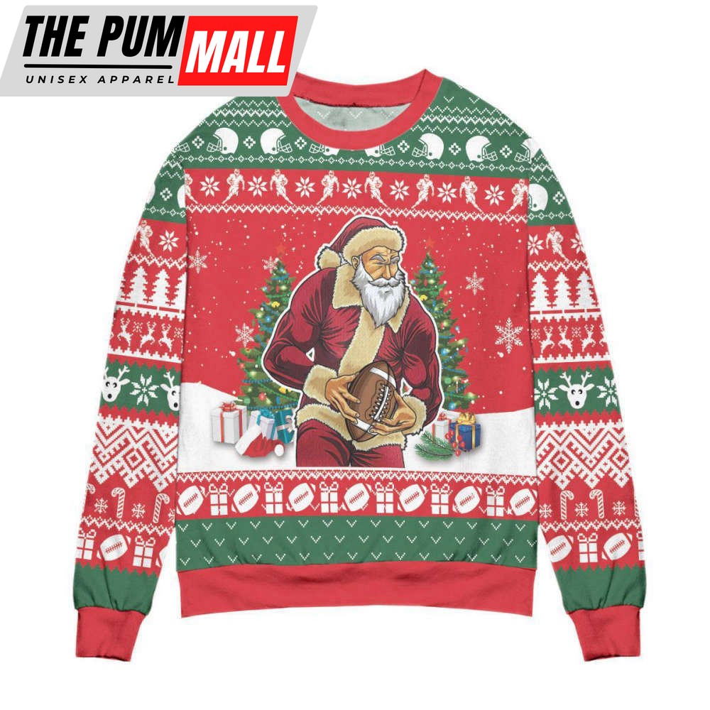 santa-claus-football-snowflake-pattern-ugly-christmas-sweater-gift-for-christ-7unhjr77 Santa Claus & Football Snowflake Pattern Ugly Christmas Sweater, Gift For Christmas