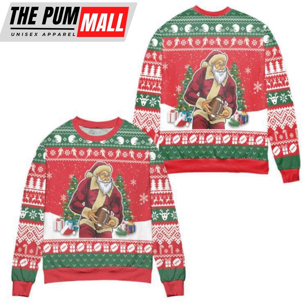santa-claus-football-snowflake-pattern-ugly-christmas-sweater-gift-for-christ-7unhjr77 Santa Claus & Football Snowflake Pattern Ugly Christmas Sweater, Gift For Christmas
