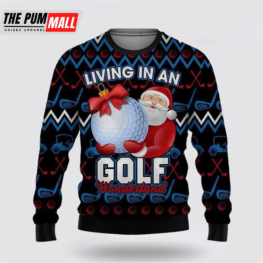 Santa Claus Golf Wonderland Ugly Christmas Sweater