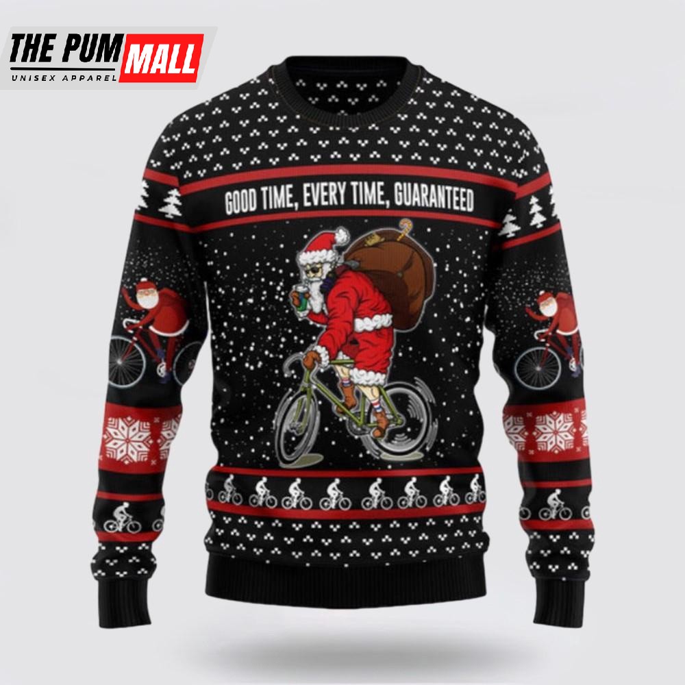 Santa Claus Love Biking Ugly Sweater, Funny Santa Sweaters