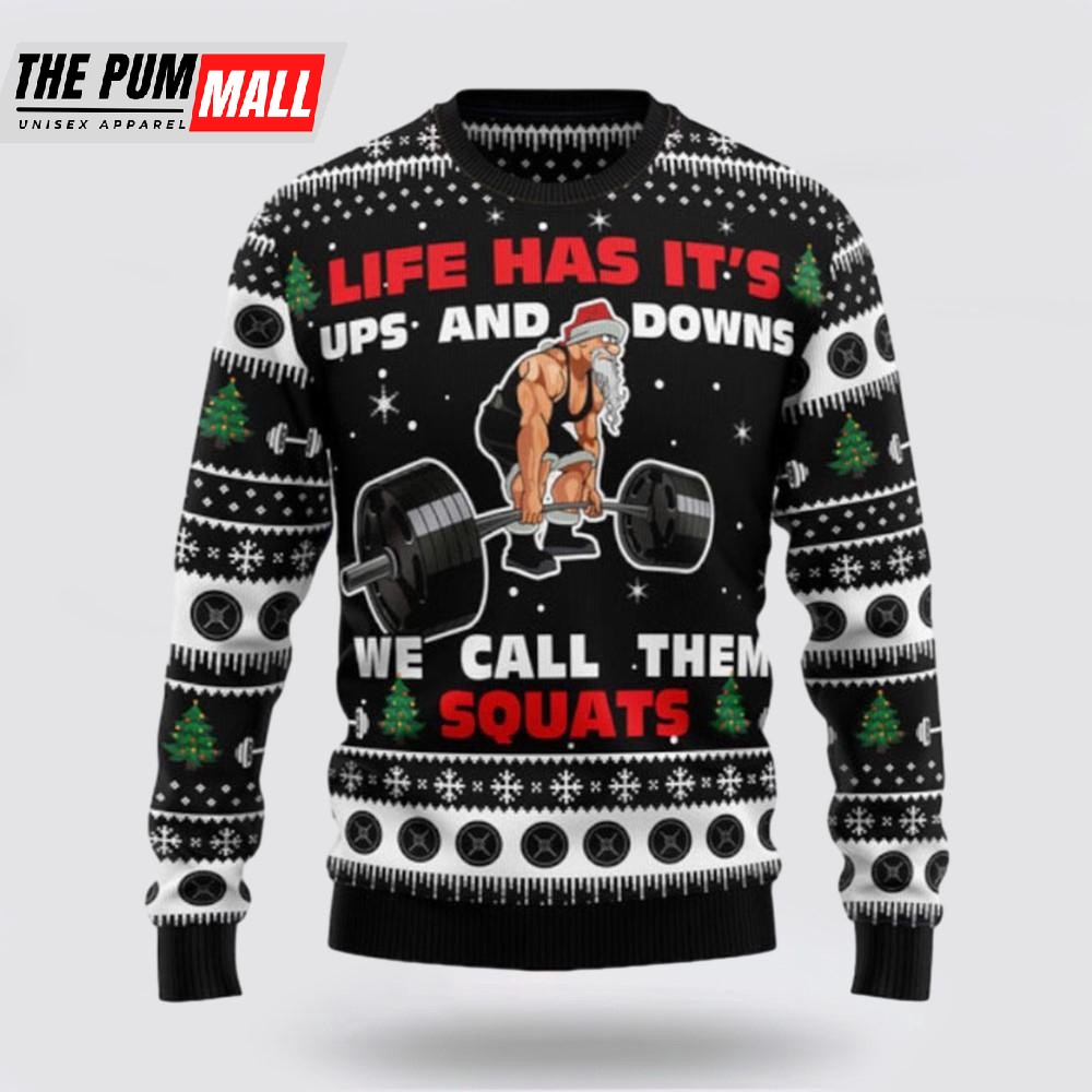 Santa Claus Love Gym Ugly Sweater, Funny Santa Sweaters