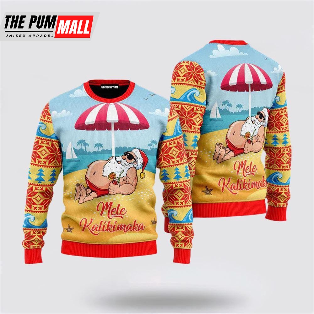 Santa Claus Mele Kalikimaka Beach Ugly Christmas 3D Sweater