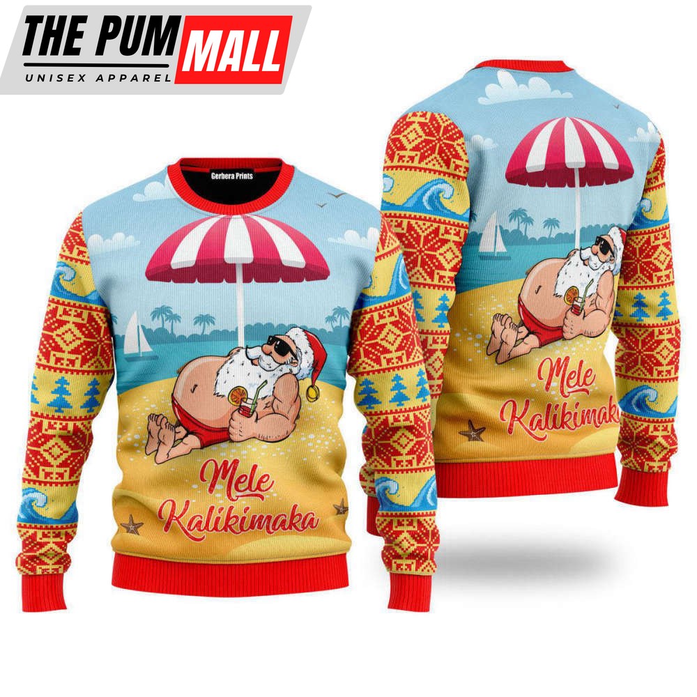 Santa Claus Mele Kalikimaka Beach Ugly Christmas Sweater Gift For Christmas