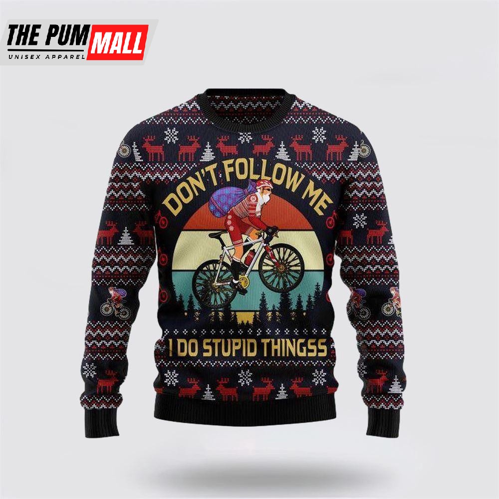 Santa Claus On Mountain Bike Ugly Christmas Sweater
