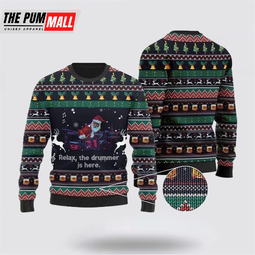 Santa Claus Plays Drum Ugly Christmas Sweater