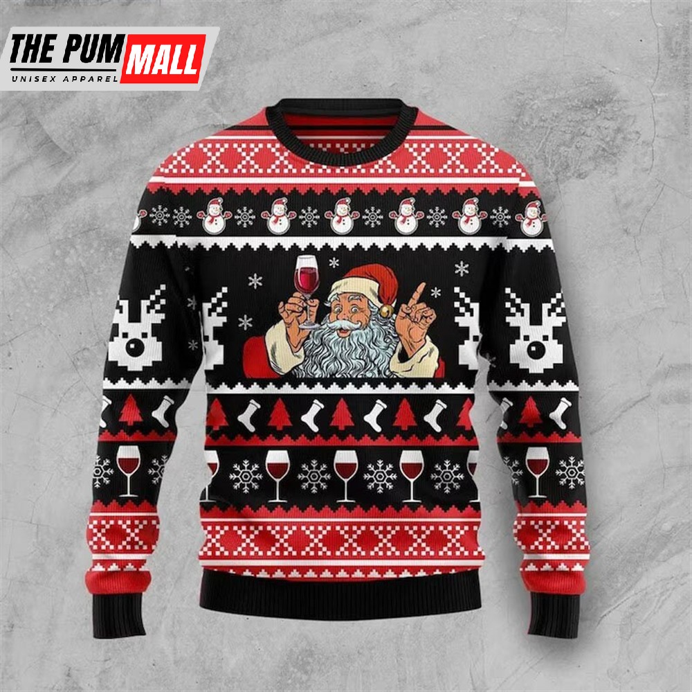 Santa Claus Red Wine Ugly Christmas Sweater