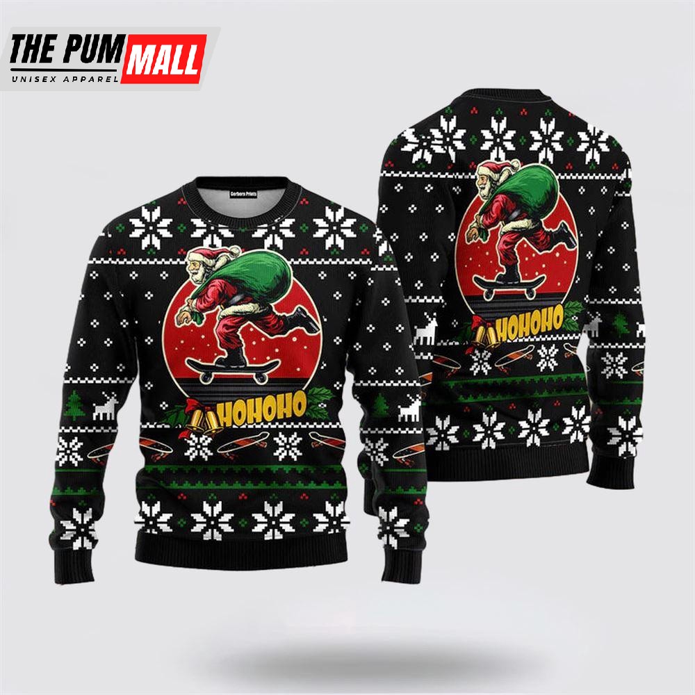 Santa Claus Skateboard 3D Ugly Christmas Sweater