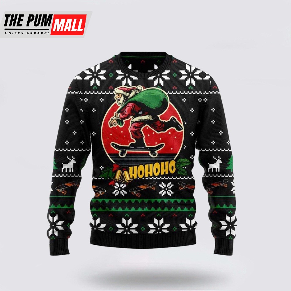 Santa Claus Skateboard Ugly Christmas Sweater