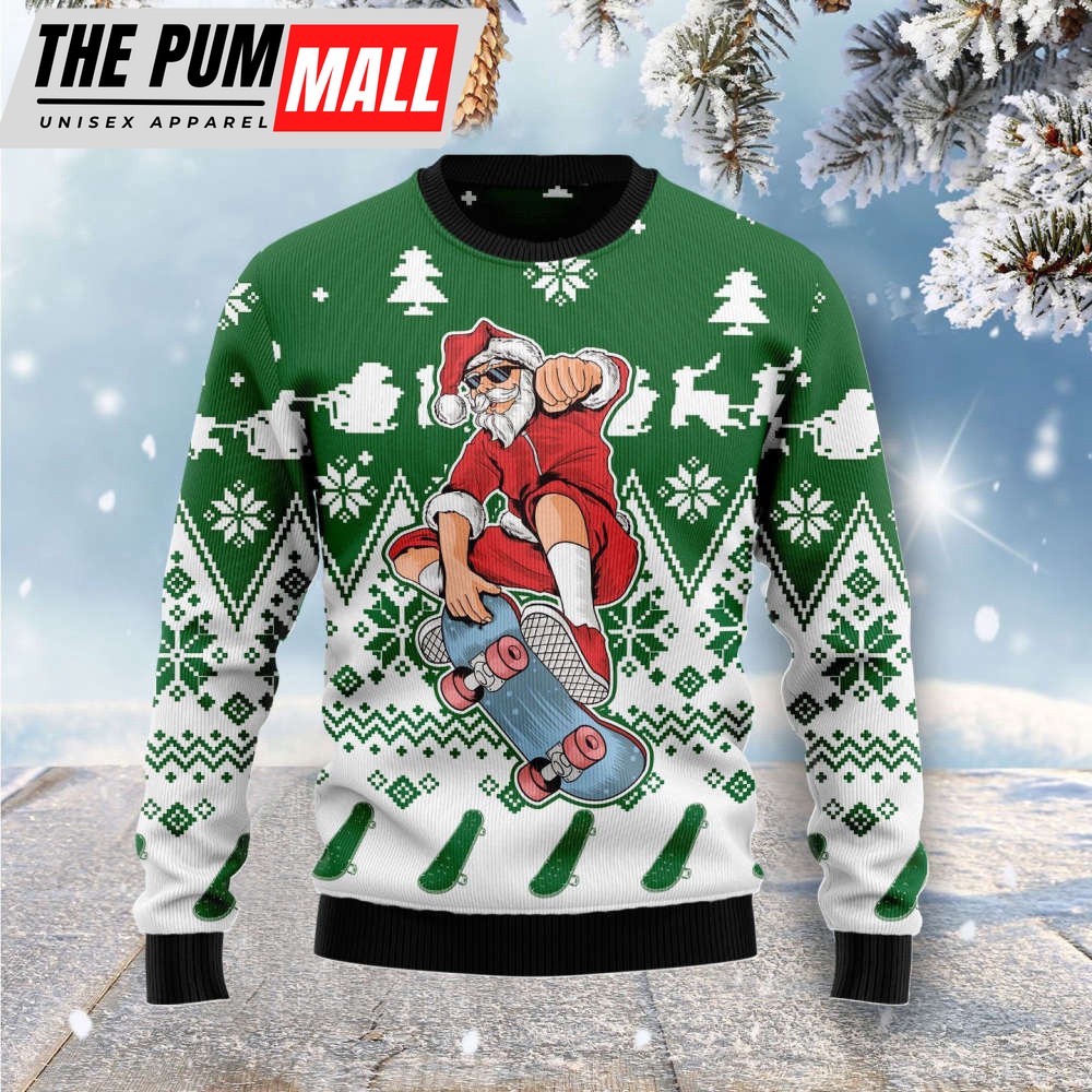 Santa Claus Skateboarding Ugly Christmas Sweater, Gift For Christmas