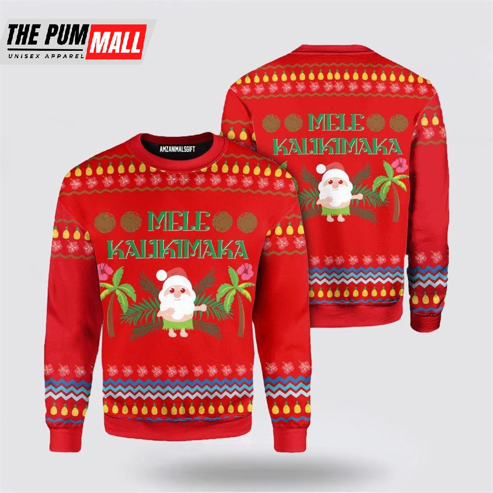 Santa Clause Christmas Ugly Sweater, Mele Kalikimaka Ugly Sweater
