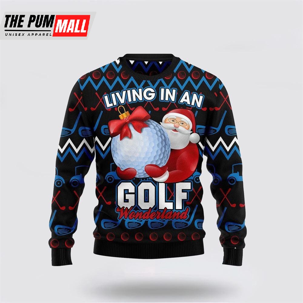 Santa Clause Golf Wonderland Ugly Christmas Sweater
