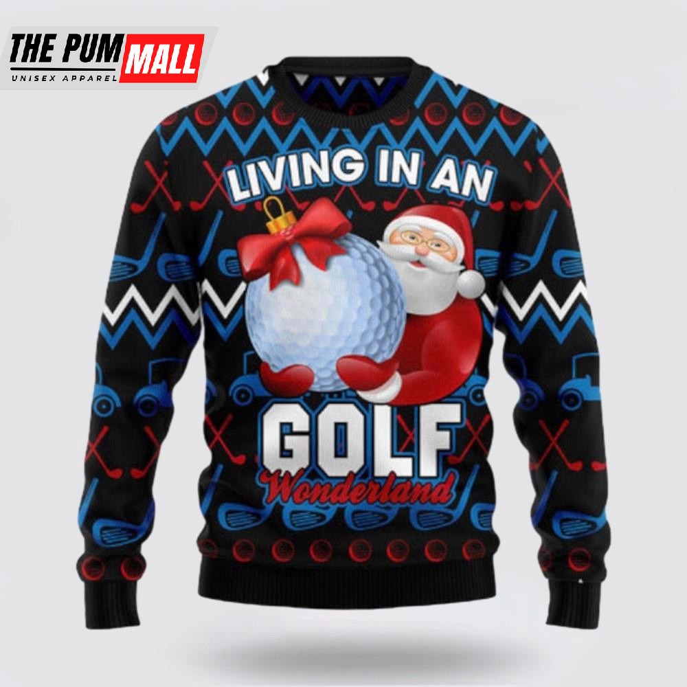 Santa Clause Golf Wonderland Ugly Sweater, Funny Santa Sweaters