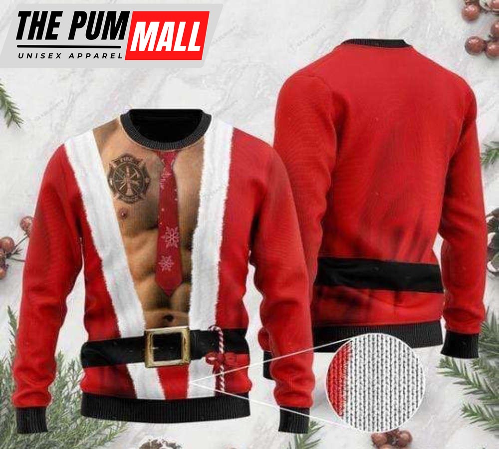 Santa Claws Body Ugly Christmas Sweater with Firefighter Tattoo: Festive and Bold!