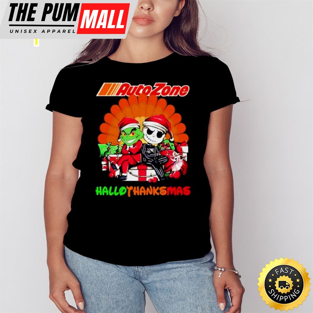 Santa Grinch And Jack Skellington Auto Zone Happy Hallothanksmas 2025 Shirt