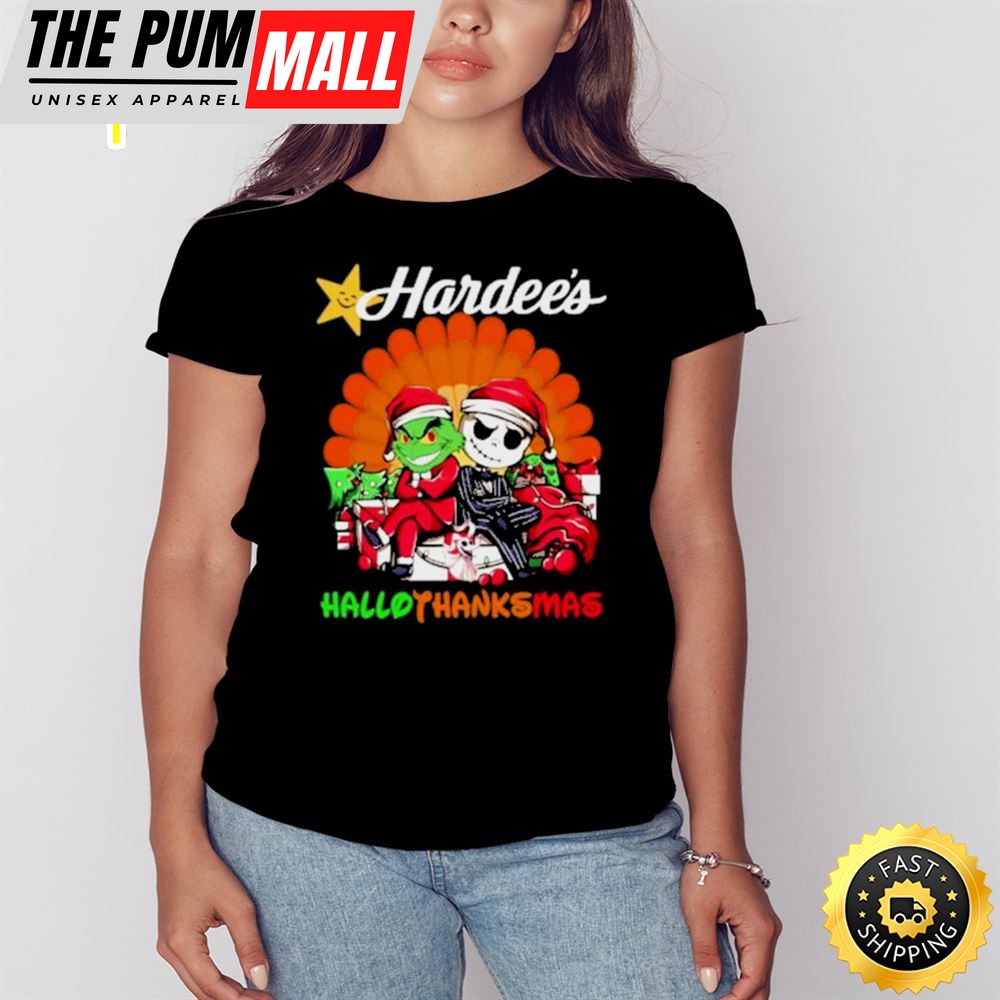 Santa Grinch And Jack Skellington Hardees Happy Hallothanksmas 2025 Shirt