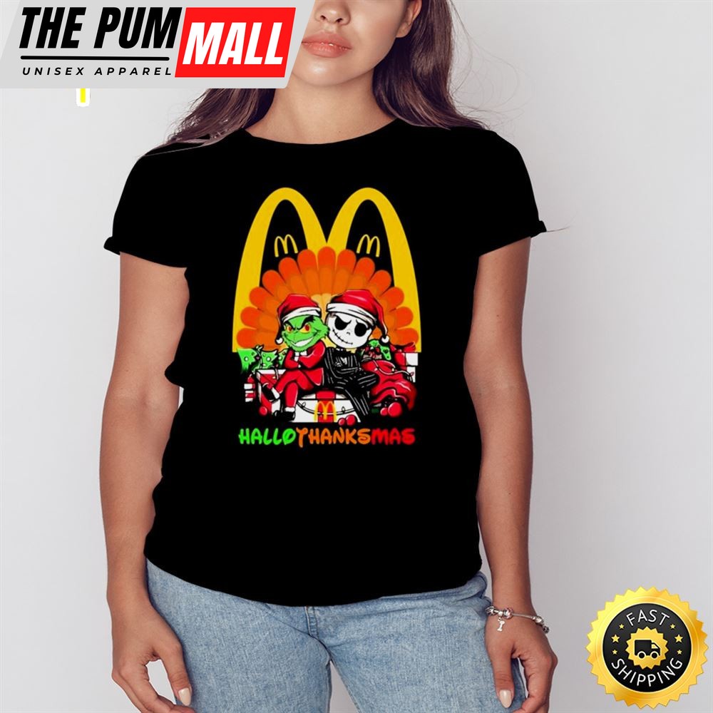 Santa Grinch And Jack Skellington Mc Donald Happy Hallothanksmas 2025 Shirt